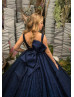 Navy Blue Glitter Tulle Floor Length Flower Girl Dress